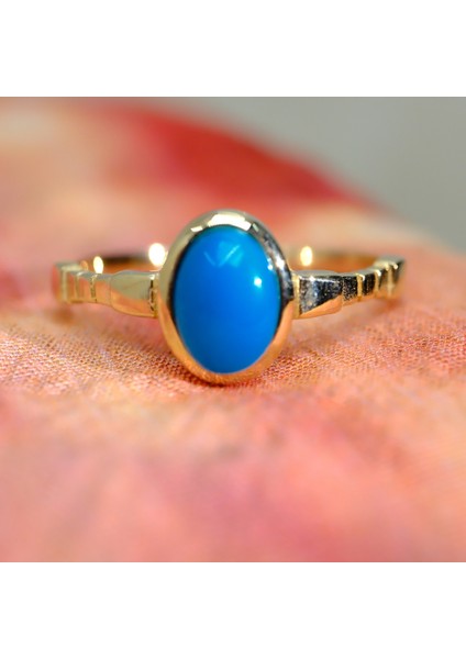 Gümüş Yüzük - Firuze-Turkuaz Taşlı Oval Kesim Boğumlu Modern Tasarım 925 Ayar Gümüş Tektaş Yüzük indirimleri