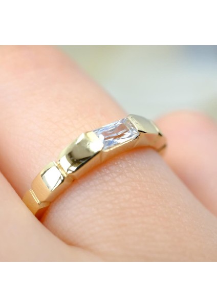 Gümüş Yüzük - Zirkon Baget Taşlı Vintage Modern Tasarım Boğumlu 925 Ayar Gümüş Kadın Yüzük-Hediyelik fiyatları