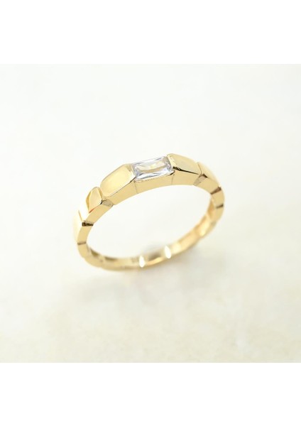 Gümüş Yüzük - Zirkon Baget Taşlı Vintage Modern Tasarım Boğumlu 925 Ayar Gümüş Kadın Yüzük-Hediyelik fırsatları