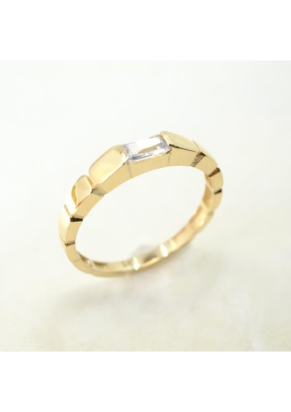 Gümüş Yüzük - Zirkon Baget Taşlı Vintage Modern Tasarım Boğumlu 925 Ayar Gümüş Kadın Yüzük-Hediyelik indirimleri