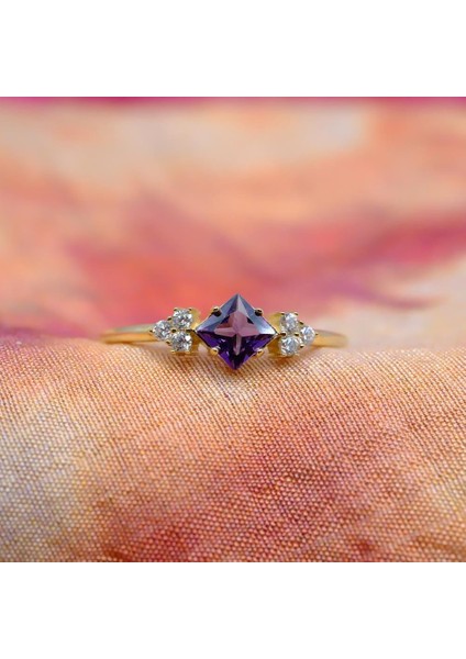 Gümüş Yüzük - Ametist Taşlı Alyans Yüzük-0.40 Karat Topaz Evlilik Teklifi 925 Ayar Kadın Gümüş Yüzük