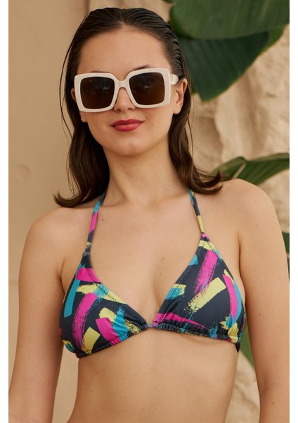 Üçgen Bikini Takımı Soft Desenler Siyah Fırça Desen