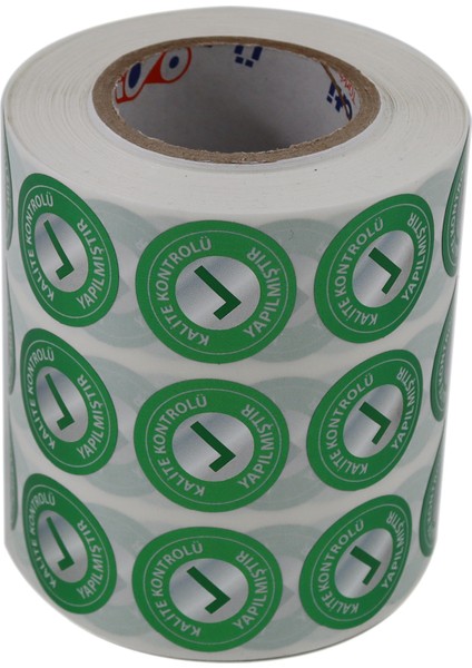 Pp Metalize Kalite Kontrolü Yapılmıştır Etiketi 25MM Çap 2500 Adet Yan Yana 3 Lü