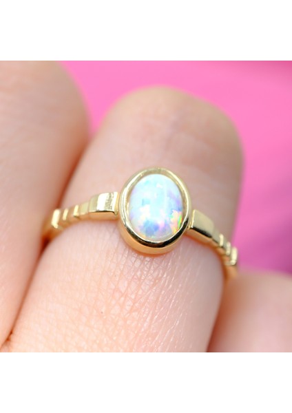 Altın Yüzük - Opal Taşlı Oval Kesim Boğumlu Tektaş Modern Tasarım 14 Ayar Altın Kadın Yüzük Günlük-Hediyelik fiyatları