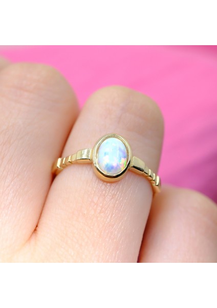 Altın Yüzük - Opal Taşlı Oval Kesim Boğumlu Tektaş Modern Tasarım 14 Ayar Altın Kadın Yüzük Günlük-Hediyelik indirimleri