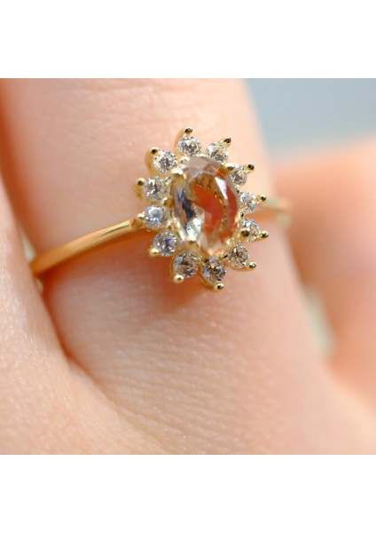 14 Ayar Altın Yüzük - Zultanit (Renk Değiltiren) Taşlı Anturajlı Evlilik Teklifi Yüzüğü - Kadın modelleri