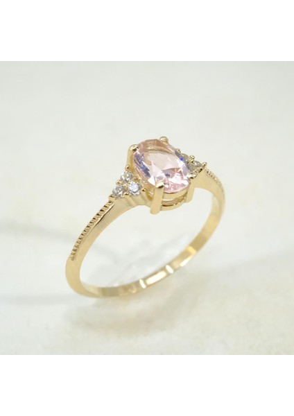 Evlilik Teklifi Altın Yüzük - 14 Ayar Altın Oval Kesim Pembe Safir Tektaş Evlilik Tekliği Yüzüğü fırsatları