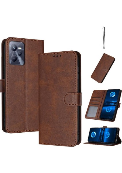 Kart Yuvası Pu Deri ile Toka Saf Renk ile Realme C35 Için Flip Case (Yurt Dışından)