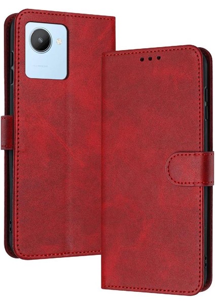 Toka Pu ile Kart Yuvası Saf Renk ile Realme C30/C30S Için Flip Case (Yurt Dışından)