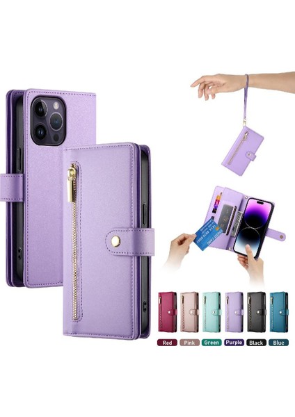 IPhone 14 Için Flip Case Pro Max Bilek Kayışı Kickstand Cüzdan Bölmesi (Yurt Dışından)