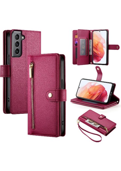 Samsung Galaxy S21 Bilek Kayışı Çok Fonksiyonlu Kart Yuvaları Için Flip Case (Yurt Dışından)