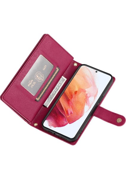 Samsung Galaxy S21 Bilek Kayışı Çok Fonksiyonlu Kart Yuvaları Için Flip Case (Yurt Dışından) modelleri