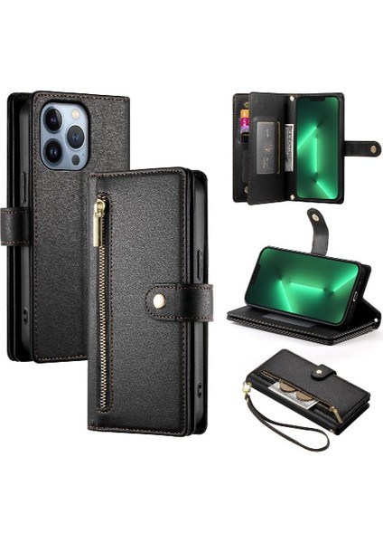 IPhone 13 Pro Için Flip Case Çok Fonksiyonlu Kart Yuvaları Bilek Kayışı Cüzdan (Yurt Dışından)