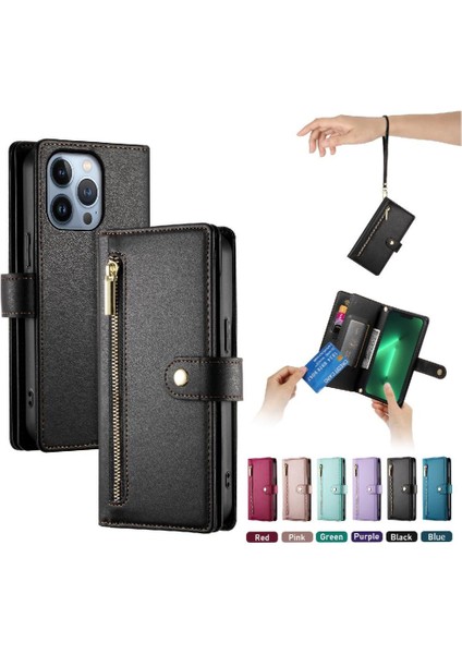 IPhone 13 Pro Için Flip Case Çok Fonksiyonlu Kart Yuvaları Bilek Kayışı Cüzdan (Yurt Dışından) modelleri