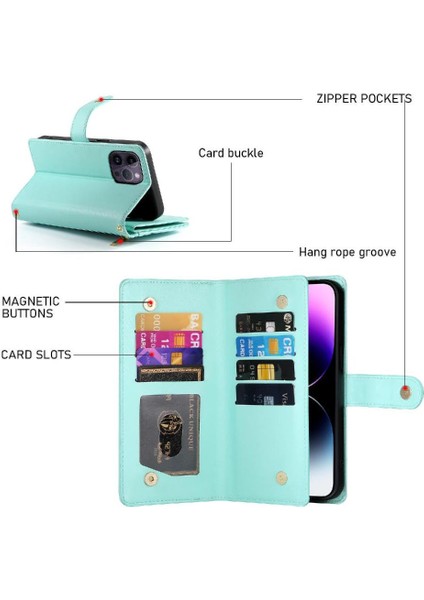 IPhone 14 Için Flip Case Pro Max Bilek Kayışı Kickstand Cüzdan Bölmesi (Yurt Dışından)