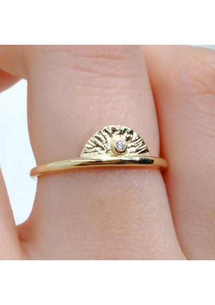 Altın Yüzük - Mini Swarovski Taşlı Yelpaze 14 Ayar Altın Kadın Yüzük-Hediye Altın Yüzük modelleri
