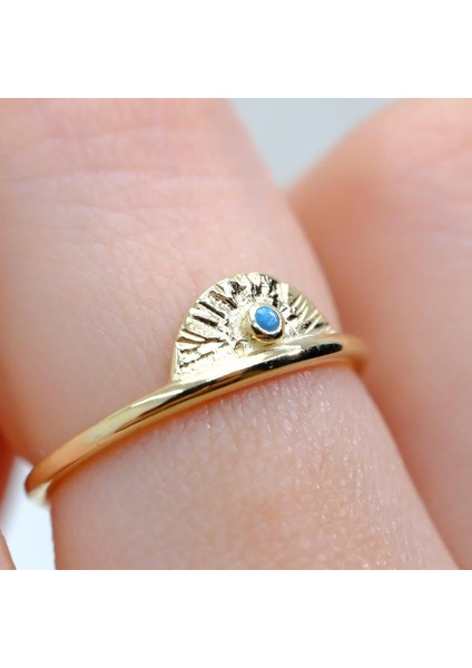 Altın Yüzük - Mini Firuze Taşlı Yelpaze 14 Ayar Altın Kadın Yüzük-Hediye Altın Yüzük