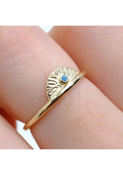 Altın Yüzük - Mini Firuze Taşlı Yelpaze 14 Ayar Altın Kadın Yüzük-Hediye Altın Yüzük fiyatları