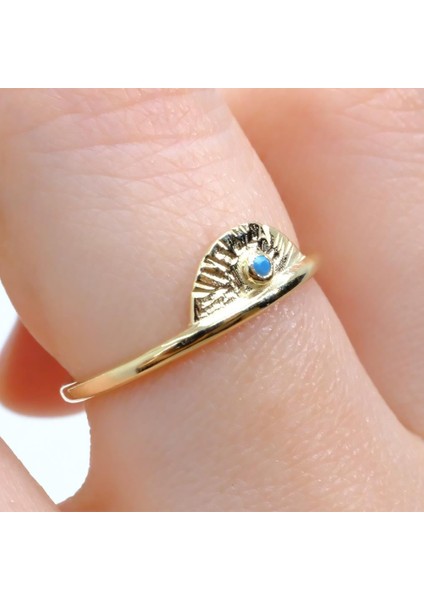 Altın Yüzük - Mini Firuze Taşlı Yelpaze 14 Ayar Altın Kadın Yüzük-Hediye Altın Yüzük modelleri