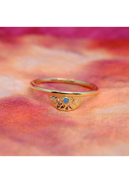 Altın Yüzük - Mini Firuze Taşlı Yelpaze 14 Ayar Altın Kadın Yüzük-Hediye Altın Yüzük indirimleri