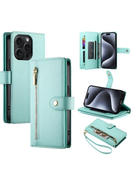 IPhone 15 Için Flip Case Pro Bilek Kayışı Kickstand Çok Fonksiyonlu Kart (Yurt Dışından)
