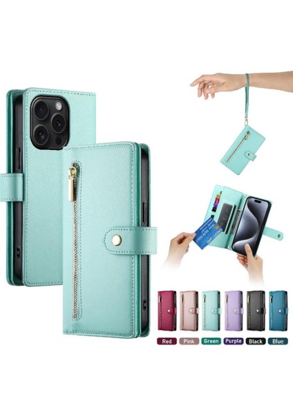 IPhone 15 Için Flip Case Pro Bilek Kayışı Kickstand Çok Fonksiyonlu Kart (Yurt Dışından) modelleri
