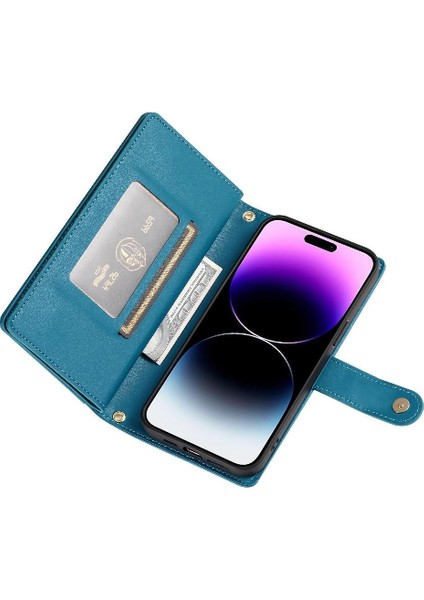 IPhone 14 Için Flip Case Pro Max Bilek Kayışı Kickstand Cüzdan Bölmesi (Yurt Dışından)