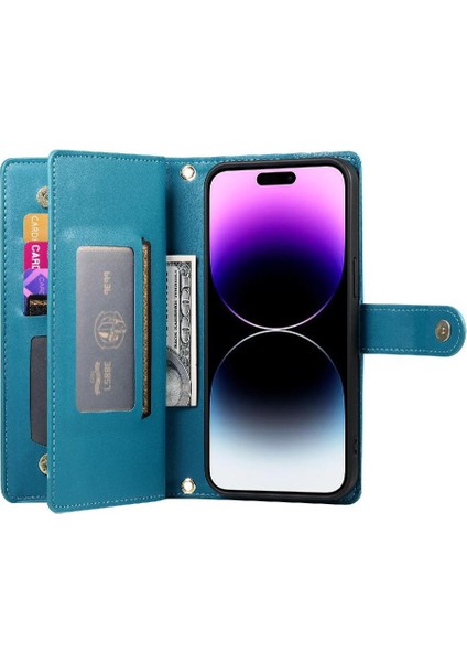 IPhone 14 Için Flip Case Pro Max Bilek Kayışı Kickstand Cüzdan Bölmesi (Yurt Dışından)
