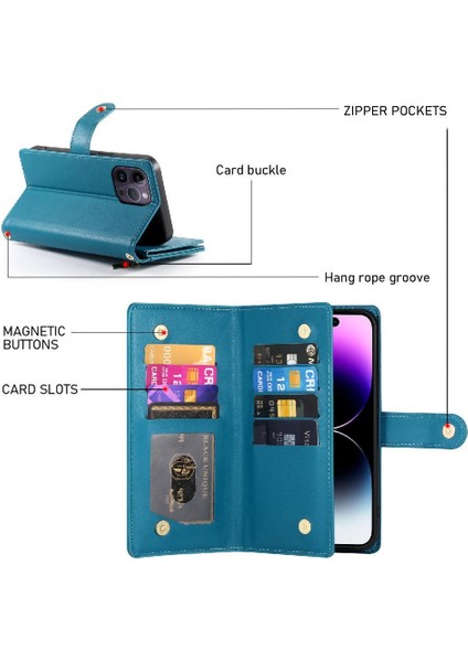 IPhone 14 Için Flip Case Pro Max Bilek Kayışı Kickstand Cüzdan Bölmesi (Yurt Dışından)