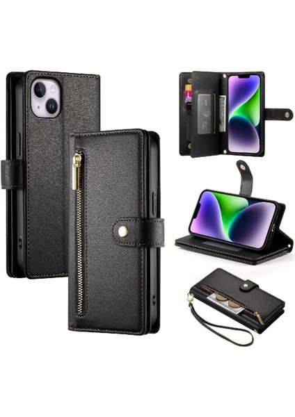 IPhone 14 Için Flip Case Artı Bilek Kayışı Cüzdan Bölmesi Kickstand Kart (Yurt Dışından)