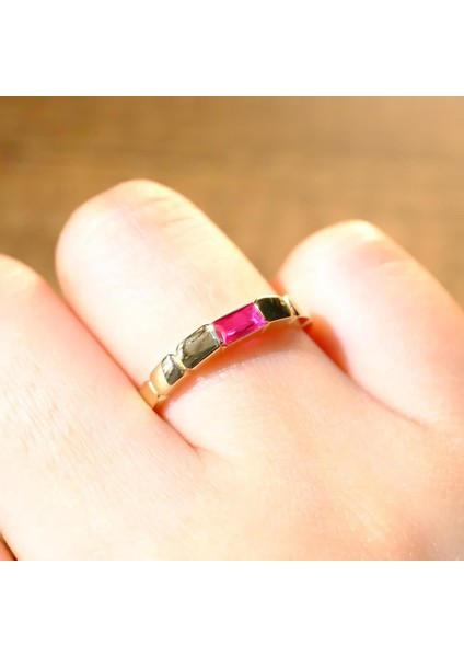 Baget Altın Yüzük - 14 Ayar Altın Baget Yakut Taşlı Kadın Yüzük - Anneler Günü, Sevgiliye Hediye