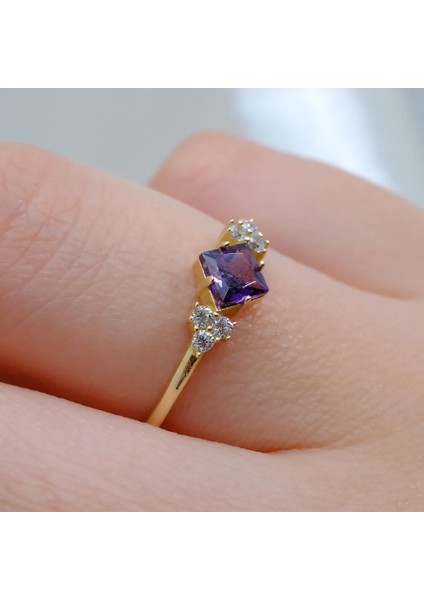 Evlilik Teklifi Altın Yüzük - 14 Ayar Altın Oval Ametist Taşlı Tektaş Evlilik Tekliği Yüzüğü fiyatları