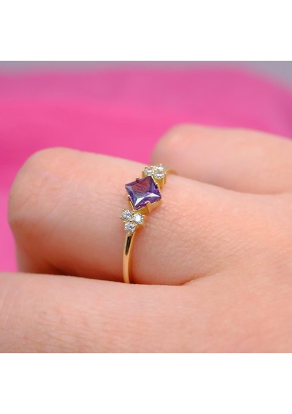 Evlilik Teklifi Altın Yüzük - 14 Ayar Altın Oval Ametist Taşlı Tektaş Evlilik Tekliği Yüzüğü modelleri