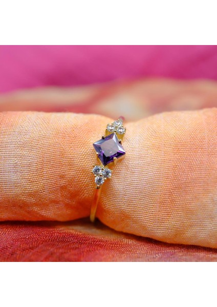 Evlilik Teklifi Altın Yüzük - 14 Ayar Altın Oval Ametist Taşlı Tektaş Evlilik Tekliği Yüzüğü fırsatları