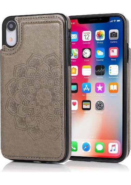 IPhone Xr Desen Çiçek Çift Düğmeler Için Kart Tutucu Kılıf ile Cüzdan (Yurt Dışından) modelleri