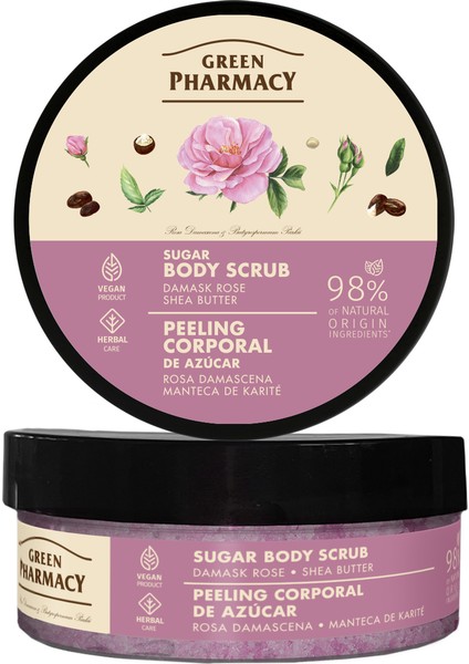 % 98 Organik Şekerli Vücut Peelingi Şam Gülü ve Shea Yağı 200 ml