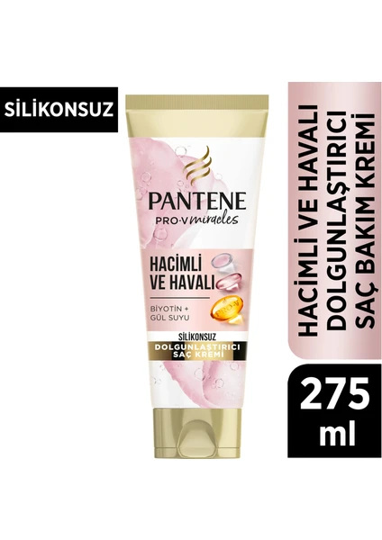 Pantene Silikonsuz Hacim Veren Dolgunlaştırıcı Saç Bakım Kremi, Biotin ve Gül Suyu 275 Ml