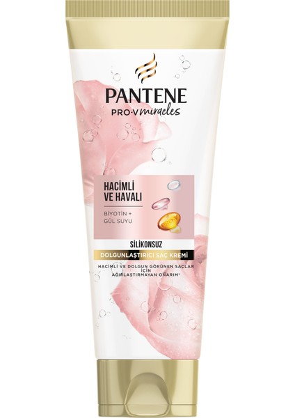 Pantene Silikonsuz Hacim Veren Dolgunlaştırıcı Saç Bakım Kremi, Biotin ve Gül Suyu 275 Ml