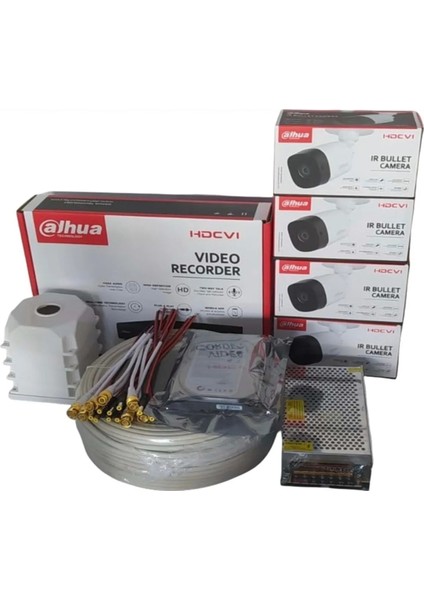Kanal 4 Kamera 7/24 Hardisk Kablo Adaptör Jak Güvenlik Kamera Set Sistem 500GB 7/24 Harddiskli