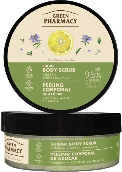 %98 Organik Şeker-Tuz Vücut Peelingi Verbena ve Tatlı Limon Yağı 200 ml