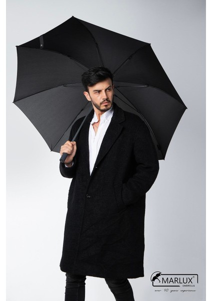 8 Fiber Telli Rüzgara Dayanıklı Otomatik Özel Tasarım Protokol Şemsiye Siyah Gri MPR2008