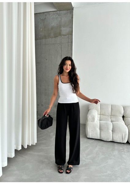 Siyah Beli Lastikli Pamuklu Keten Pantolon fırsatları