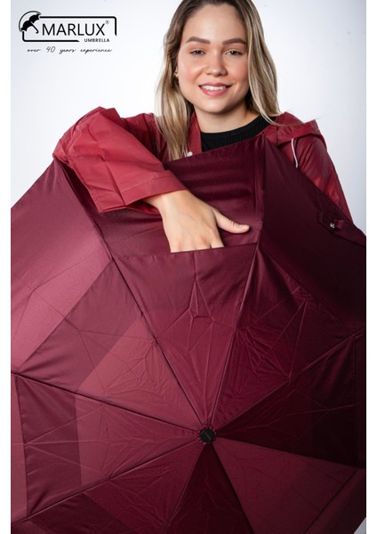 8 Telli Tam Otomatik Rüzgara Dayanıklı Yapı Kılıflı Şemsiye Bordo MPR2001