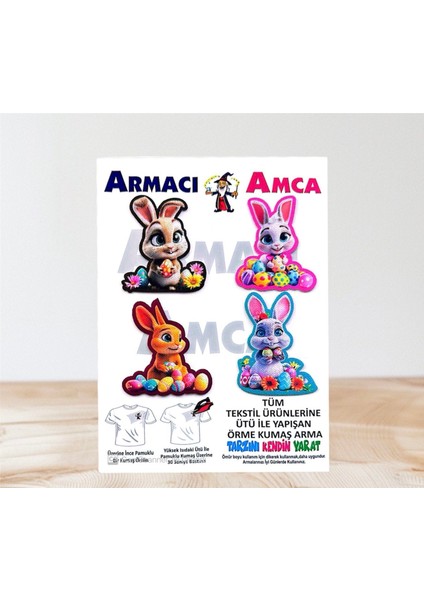 Ütü Ile Yapışan 4 Adet Örme Kumaş Arma Yırtık Kapatıcı Pratik Yama Tekstil Patch Renkli Çiçekli Sevimli Tavşan Lar