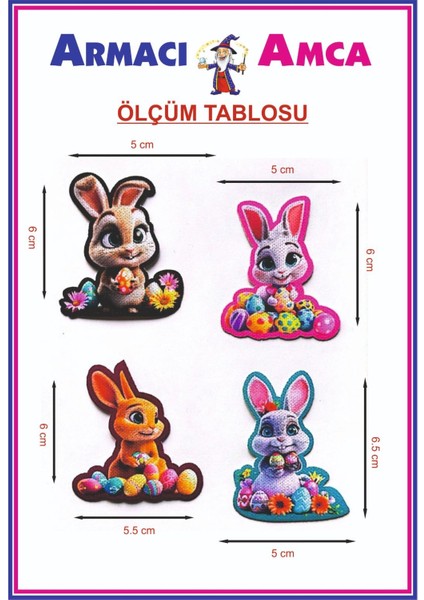 Ütü Ile Yapışan 4 Adet Örme Kumaş Arma Yırtık Kapatıcı Pratik Yama Tekstil Patch Renkli Çiçekli Sevimli Tavşan Lar