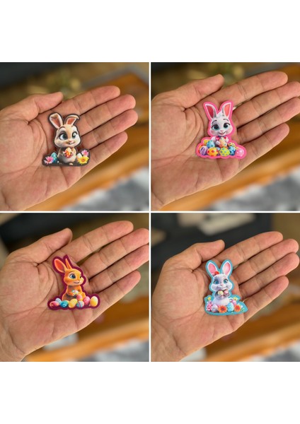 Ütü Ile Yapışan 4 Adet Örme Kumaş Arma Yırtık Kapatıcı Pratik Yama Tekstil Patch Renkli Çiçekli Sevimli Tavşan Lar