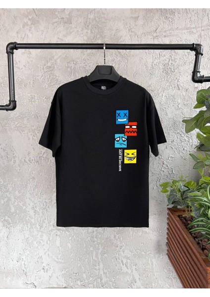 Emoji Baskılı Siyah Erkek Tshirt