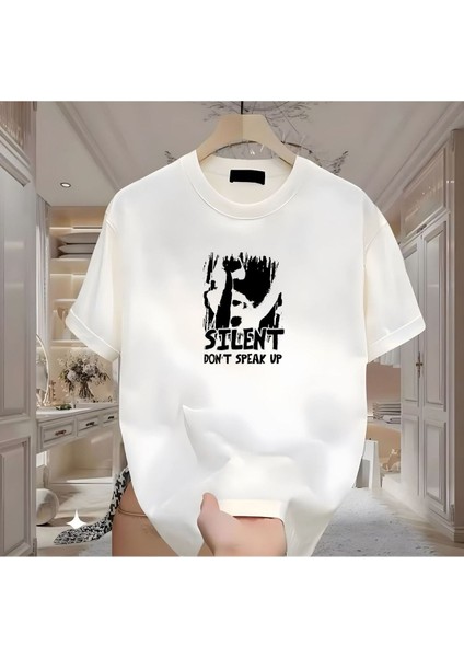 Sılent Baskılı Beyaz Tshirt