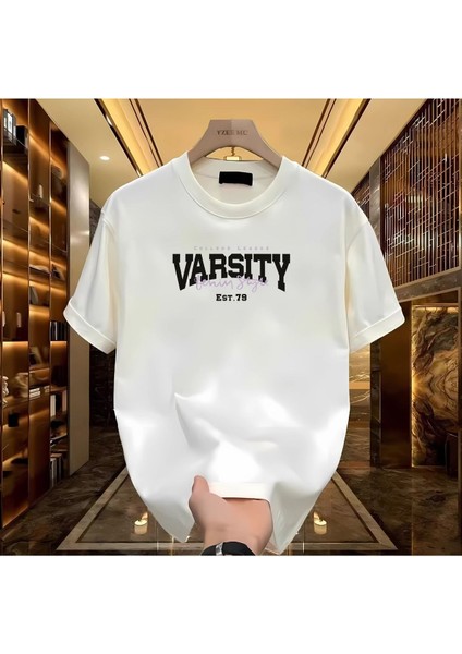 Varsity Baskılı Beyaz Erkek Tshirt