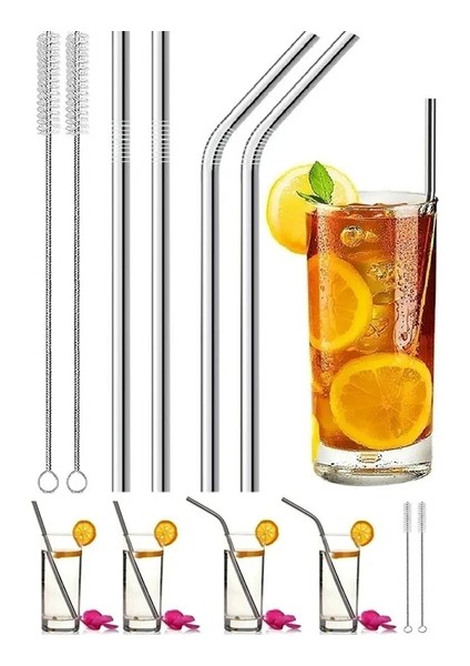 9 Parça Metal Pipet Seti 6 Paslanmaz Çelik Pipet 3 Pipet Temizleme Fırçası